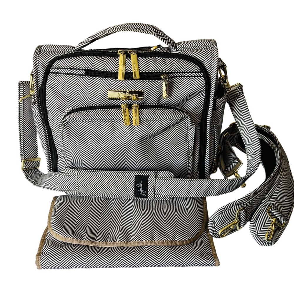 Jujube Diaper Bag, Shoulder/ Backpack/ Carry All, Black & Gray Herringbone